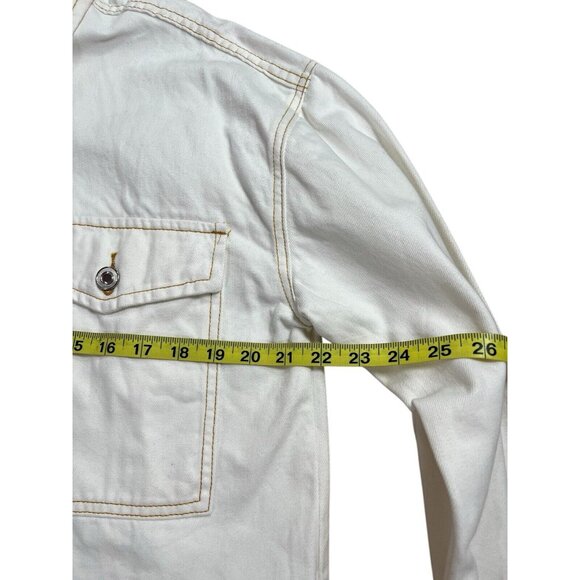 ANTHROPOLOGIE Hem & thread white jean jacket Frayed Hem 100% Cotton Size Large - Picture 9 of 10